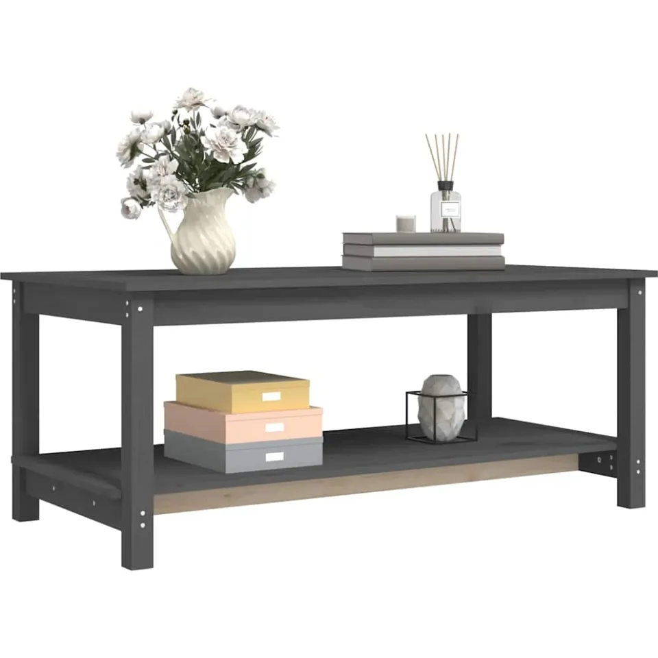 vidaXL Salontafel 110x55x45 cm massief grenenhout grijs, foto 3