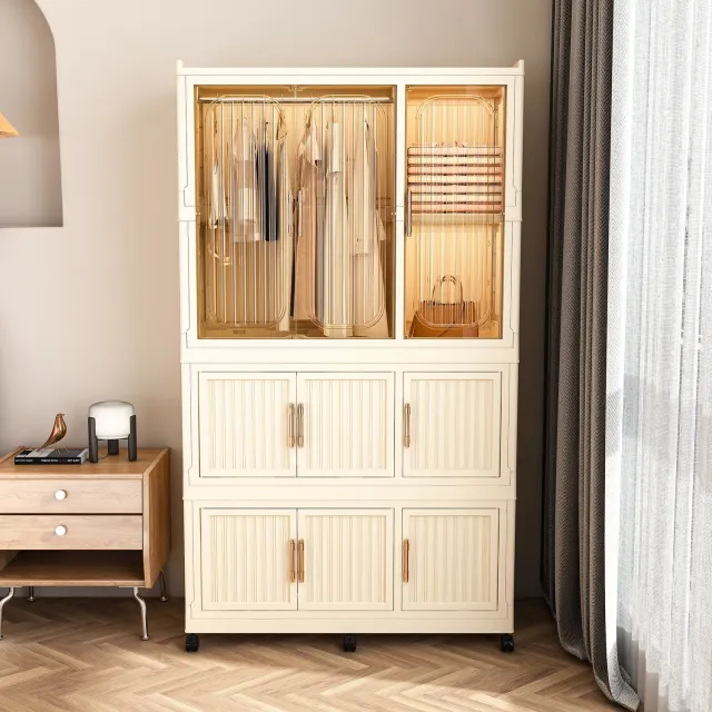 VVBV Kledingkast / Garderobekast 92x45x158 cm – Opbergruimte, Kledingstang, Deuren, Gereedschapsvrije Montage, Antislip, Modulair – Crèmewit