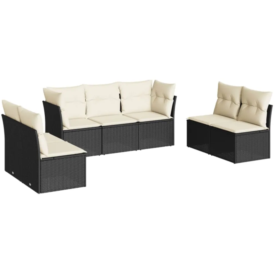 vidaXL 7-delige Loungeset met kussens poly rattan zwart