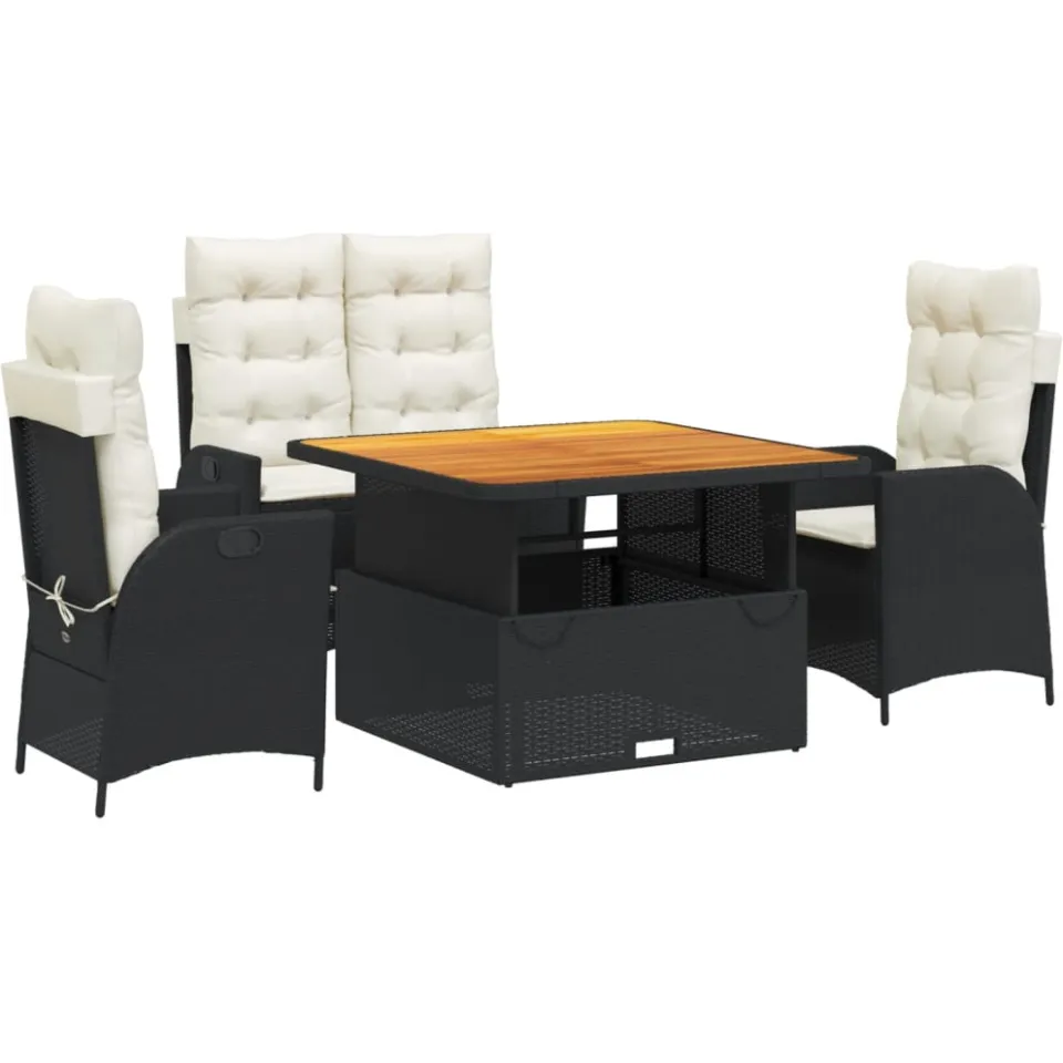 vidaXL 4-delige Tuinset met kussens poly rattan zwart, foto 3
