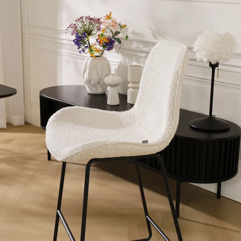 Nolon Nino-Fé barkruk bouclé beige - zwart onderstel - 75 cm, foto 3