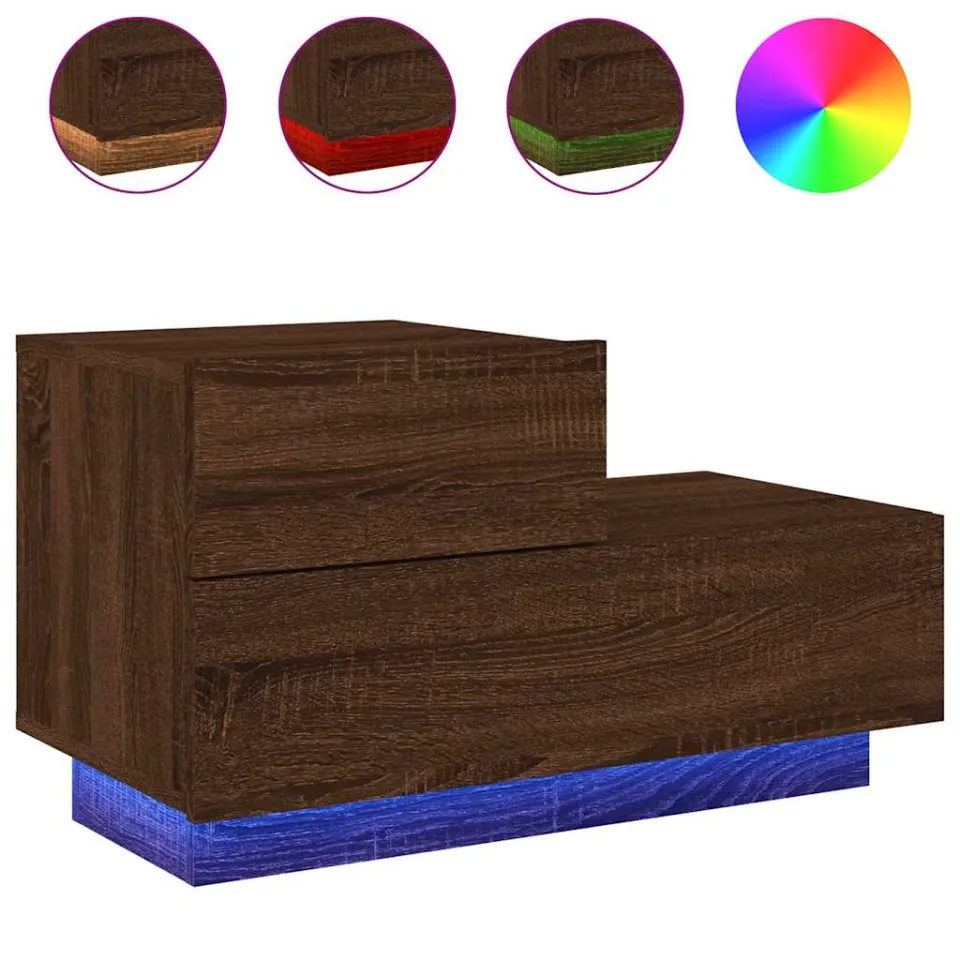 vidaXL Nachtkastje met LED-verlichting 70x36x40,5 cm bruin eikenkleur, foto 3