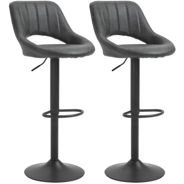 ZYLARO Barkruk - Set Van 2 - Lederlook - Draaibaar - In Hoogte Verstelbaar - Voetsteun - Metalen Frame - 47 x 52 x 87-109 cm - Grijs