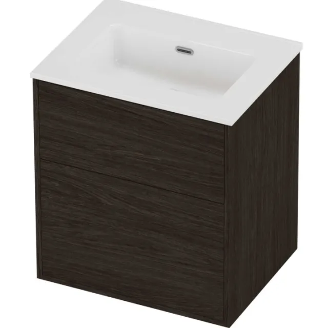 Proline Tribute Badmeubelset Porselein Elegant 2 Laden 60x46x67 cm Glans Wit Mokka Oak Eiken