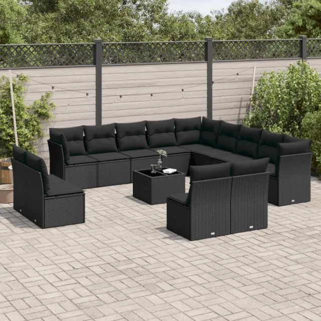 vidaXL 14-delige Loungeset met kussens poly rattan zwart, foto 2