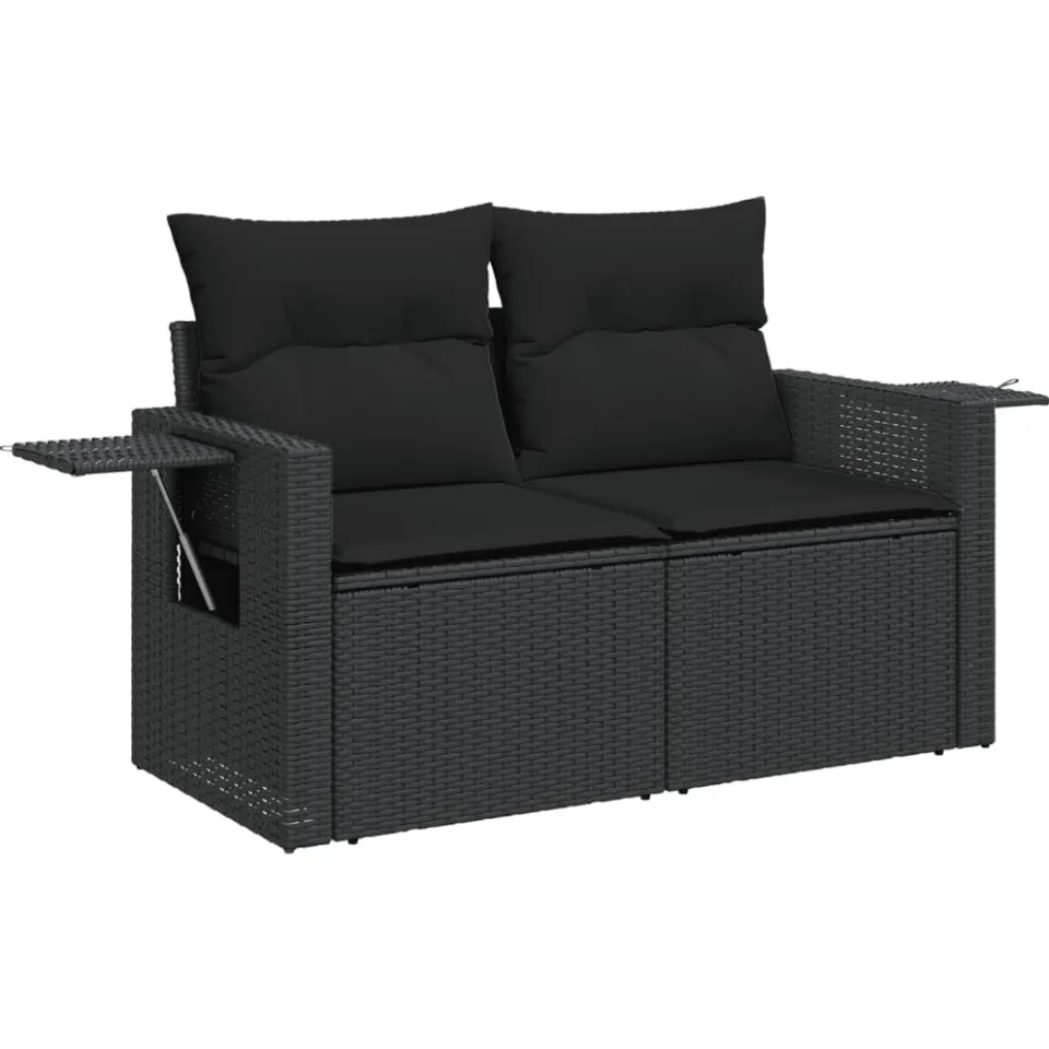 vidaXL 7-delige Loungeset met kussens poly rattan zwart, foto 4
