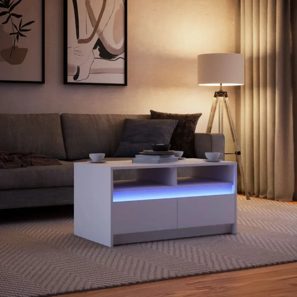 vidaXL Salontafel met LED-verlichting bewerkt hout wit, foto 4