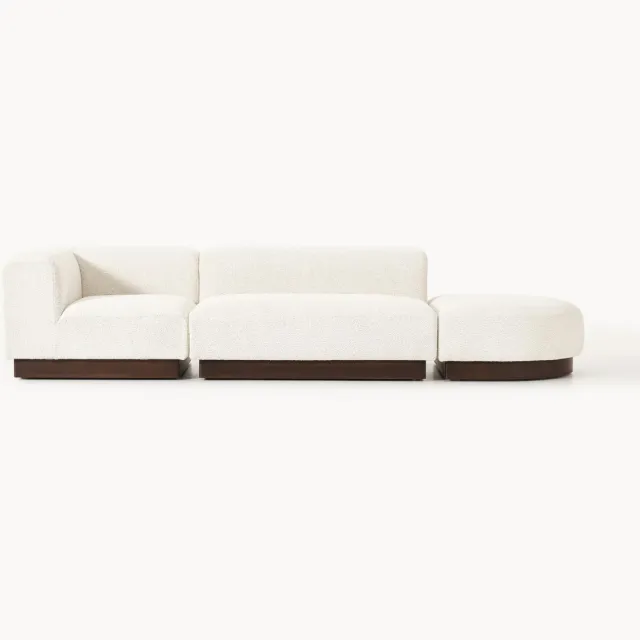 Westwing Collection Modulaire chaise longue Natalie van teddy-bouclé met poef (links/rechts) Wit
