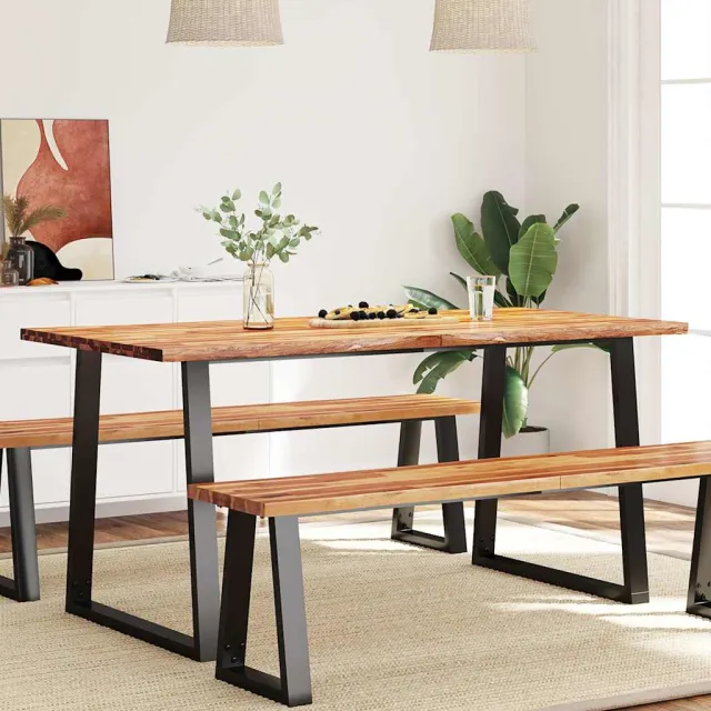 vidaXL Eettafel met natuurlijke rand 160x80x75 cm massief acaciahout Bruin