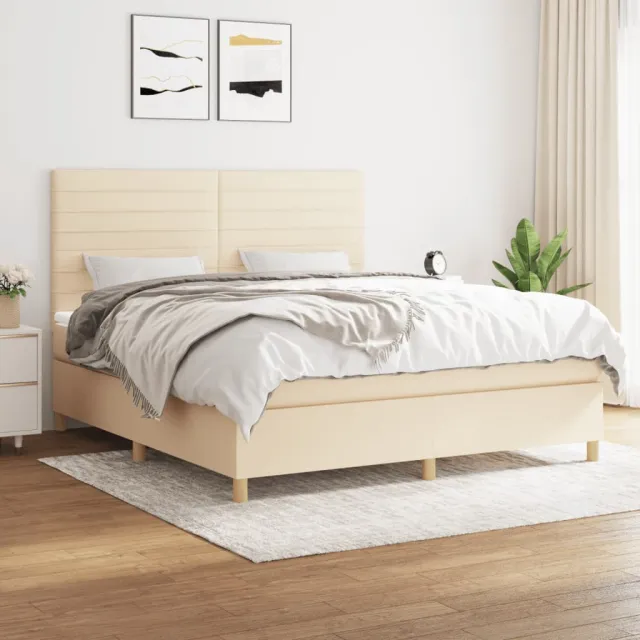vidaXL Boxspring met matras stof crèmekleurig 160x200 cm