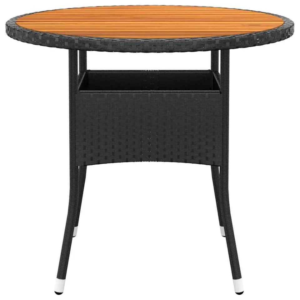 vidaXL Tuintafel Ø80x75 cm acaciahout en poly rattan zwart, foto 2