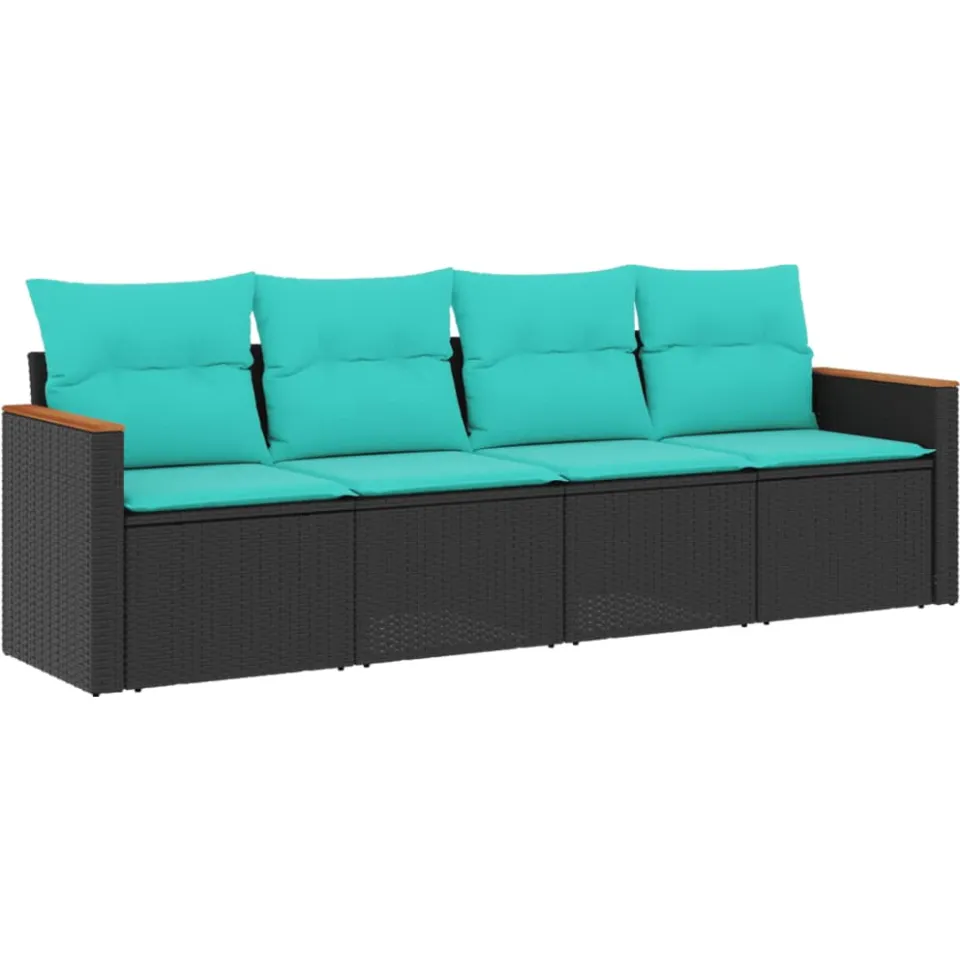 vidaXL 4-delige tuinbankset met kussens, zwart polyrotan, foto 3