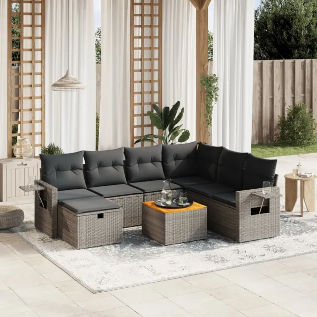 vidaXL 8-delige Loungeset met kussens poly rattan grijs, foto 2