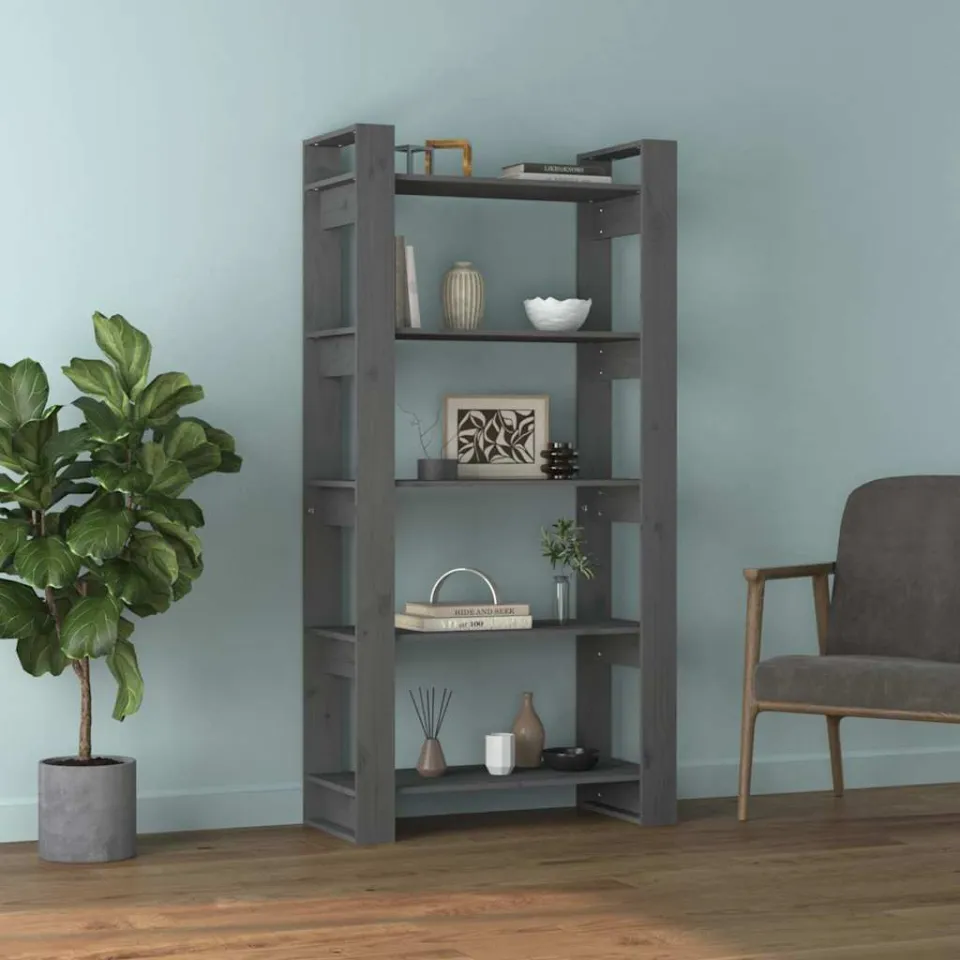 vidaXL Boekenkast/kamerscherm 80x35x160 cm massief hout grijs, foto 3