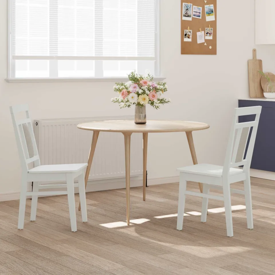 vidaXL Eetkamerstoel 2 st Massief Rubberhout Wit 36 x 44,5 x 91,5 cm, foto 3