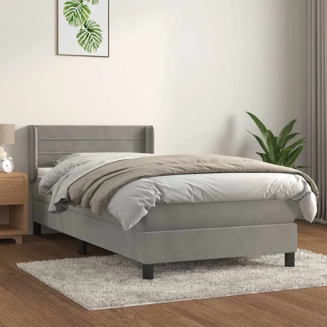 vidaXL Boxspring met matras fluweel lichtgrijs 100x200 cm grijs