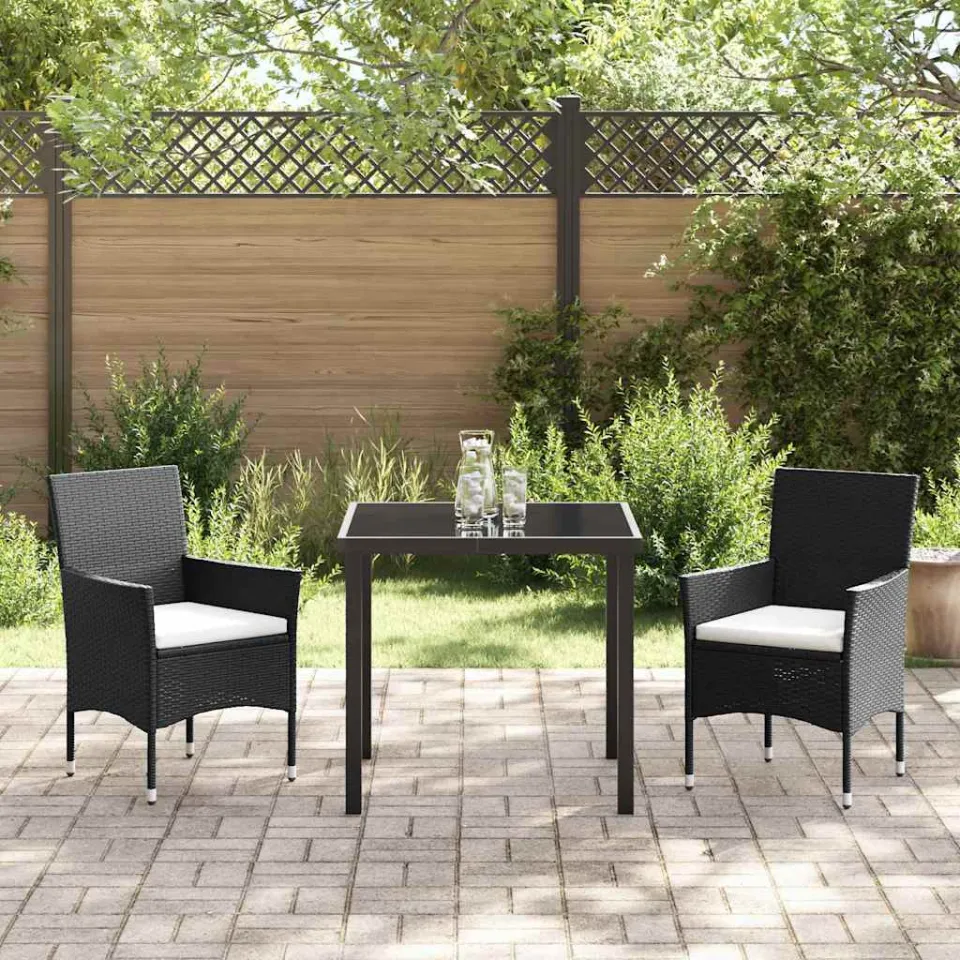 vidaXL Tuin eettafelset 3 st Zwart poly rattan, foto 3