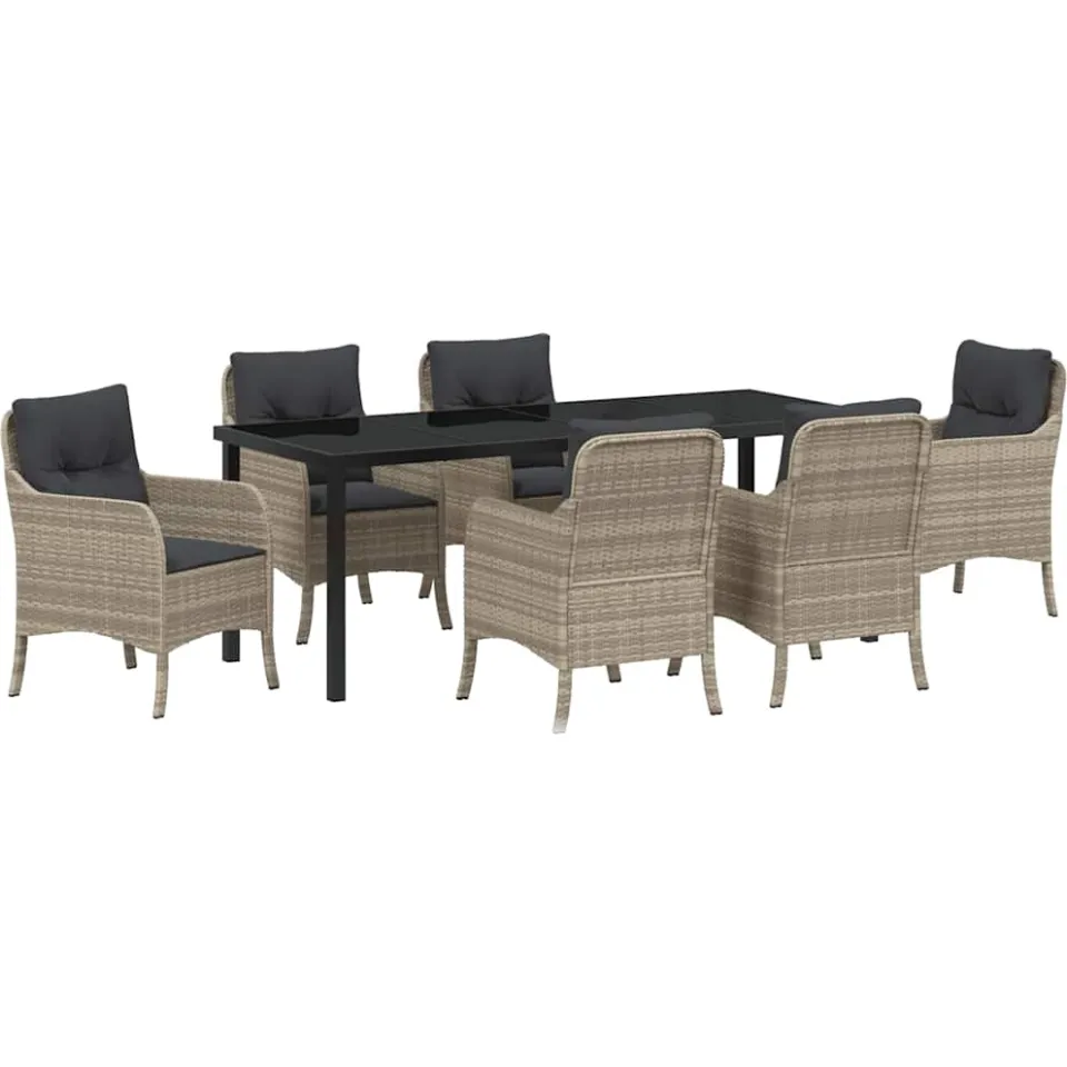 vidaXL Tuin eettafelset 7 st Lichtgrijs poly rattan