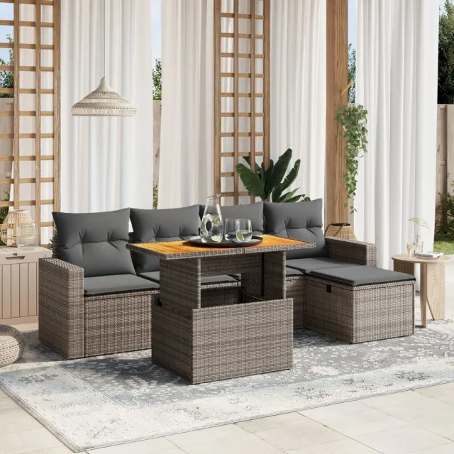 vidaXL 6-delige Loungeset met kussens poly rattan grijs, foto 2