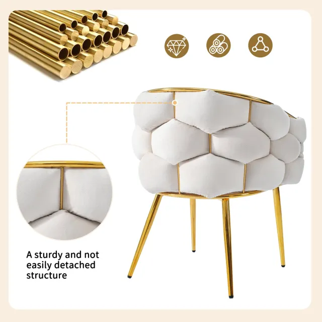 Clruro Eetkamerset - 140 x 80 cm - Tafel met 6 Stoelen - Marmerlook - MDF/Fluweel - Goud Wit