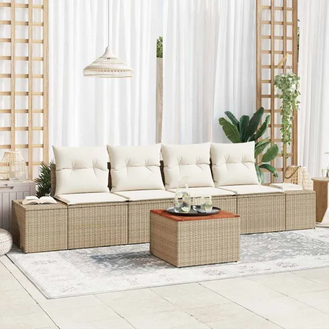 vidaXL Tuinbankenset 5 st Beige en Crème poly rattan, foto 2