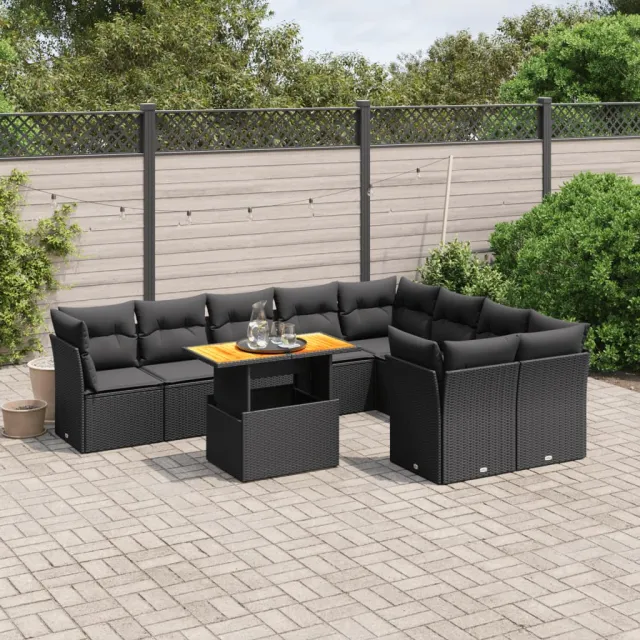 vidaXL 10-delige Loungeset met kussens poly rattan zwart, foto 2