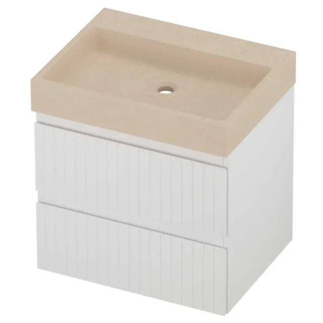 Proline Evoli Badmeubelset Hardsteen Loft Zonder Kraangat Gefreesd 60x46x62 cm Sand Stone Mat Wit