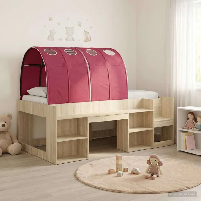 vidaXL Bedframe met tunnel 3 st Sonoma eiken en rood Bewerkt hout Bruin