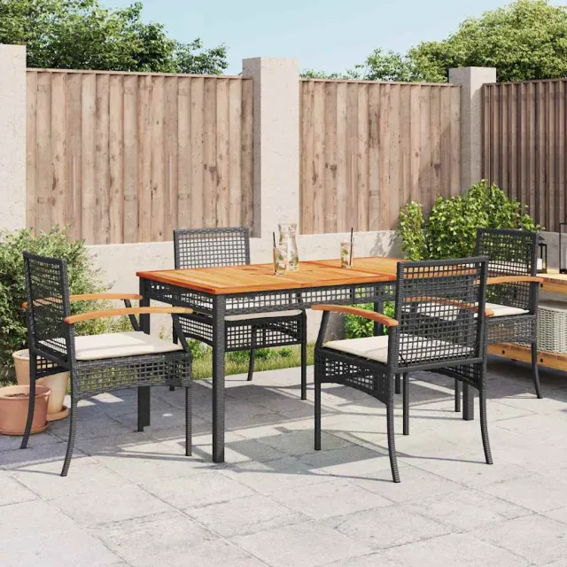 vidaXL 5-delige Tuinset met kussens poly rattan zwart, foto 2