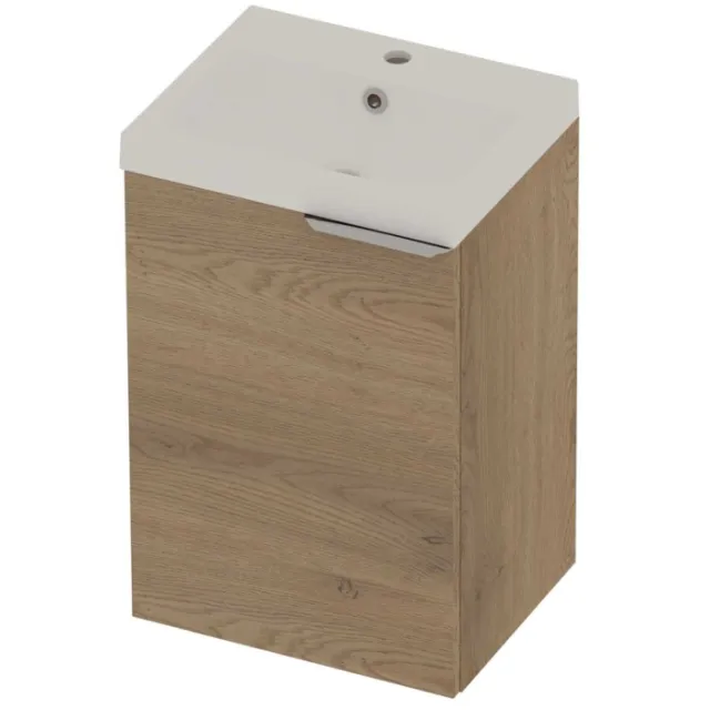 Basic-Line Pretty 36 Badmeubelset Polystone 1 Kraangat Voor Grepen 45x36x70 cm Pure Oak Mat Wit