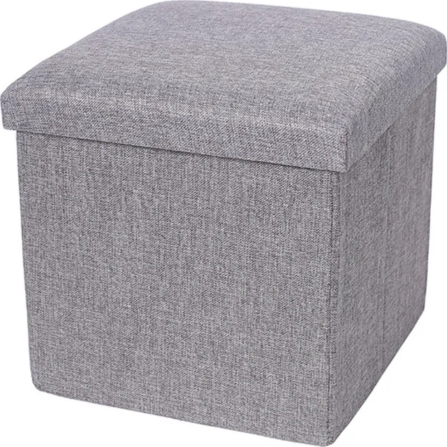 LUXALIVING opbergpoef met deksel – Grijs – 38×38×37 cm – Voetenbank met Opbergruimte – hocker met opbergruimte