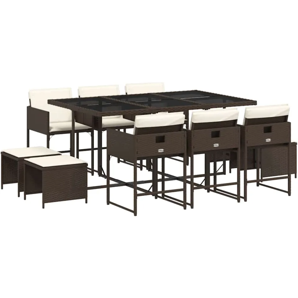 vidaXL 11-delige Tuinset met kussens poly rattan bruin, foto 3