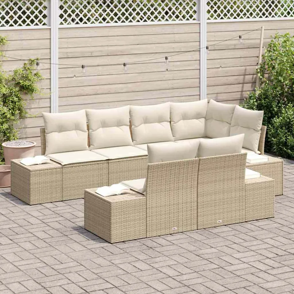 vidaXL Tuin Sofa Set 7 st Beige en Crème poly rattan, foto 3