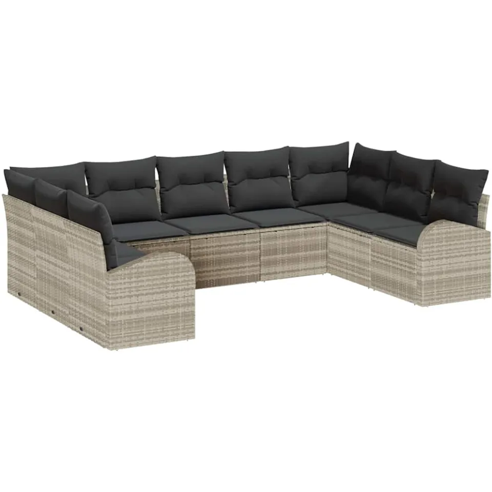 vidaXL Tuinbankenset 9 st Lichtgrijs poly rattan, foto 4