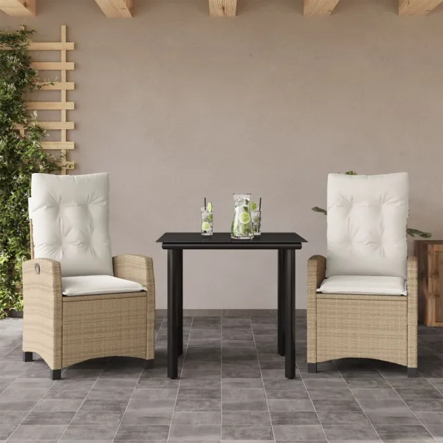 vidaXL 3-delige Tuinset met kussens poly rattan beige, foto 2