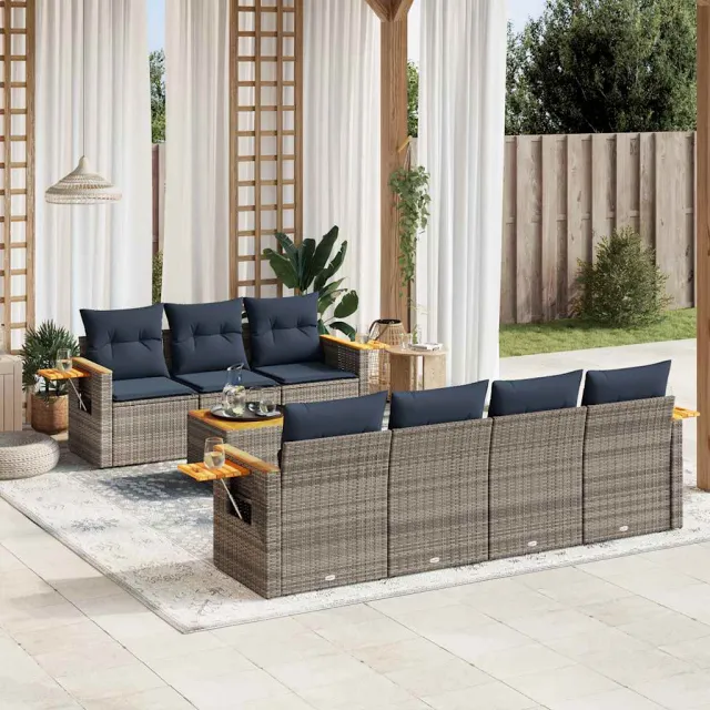 vidaXL 8-delige Loungeset met kussens poly rattan grijs, foto 2