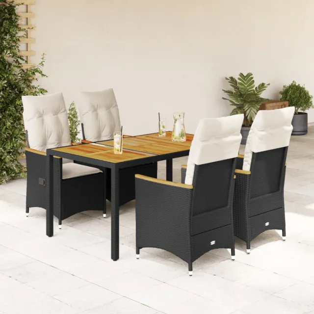vidaXL 5-delige Tuinset met kussens poly rattan zwart, foto 2