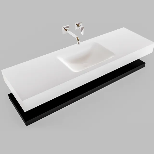 Boss & Wessing Badkamermeubel BWS Ibiza 150 cm met Mat Zwart Planchet Solid Surface Wastafel Mat Wit (acht varianten)