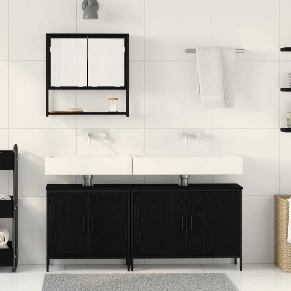 vidaXL Badkamermeubelset 3 st Zwart 80 x 30 x 60 cm Bewerkt hout, foto 3