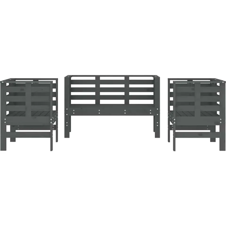 vidaXL 3-delige Loungeset massief grenenhout grijs, foto 4