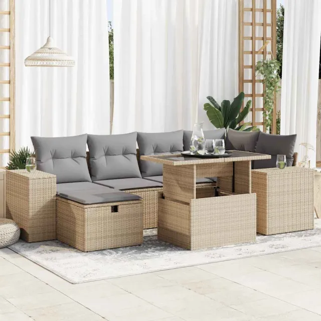 vidaXL 8-delige Loungeset met kussens poly rattan acacia beige, foto 2