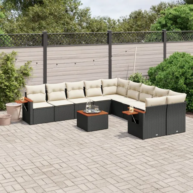vidaXL 11-delige Loungeset met kussens poly rattan zwart, foto 2