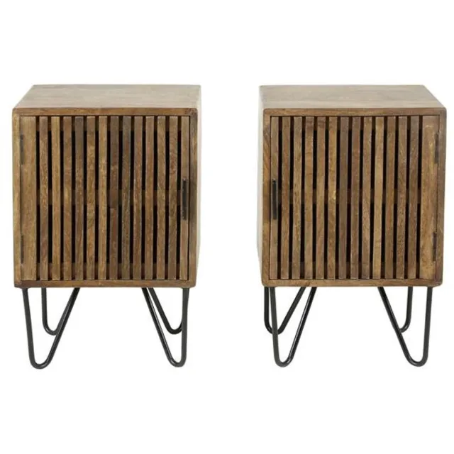 Industrieel In Huis Luxe nachtkastje met Deurtjes (set van 2 stuks) - Nachtkastje Metaal Industrieel Hout - Nachtkastjes - Bijzettafeltjes Woonkamer Klein - Bijzettafels Bank Vierkant Hout & Zwart Landelijk (40 cm x 30 cm x 60 cm) Bruin