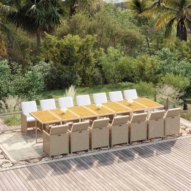 vidaXL 15-delige Tuinset met kussens poly rattan beige, foto 2