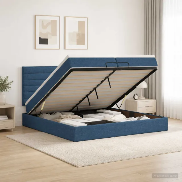 vidaXL Ottoman bed met matras met hoofdeinde Blauw 200 x 200 cm Stof