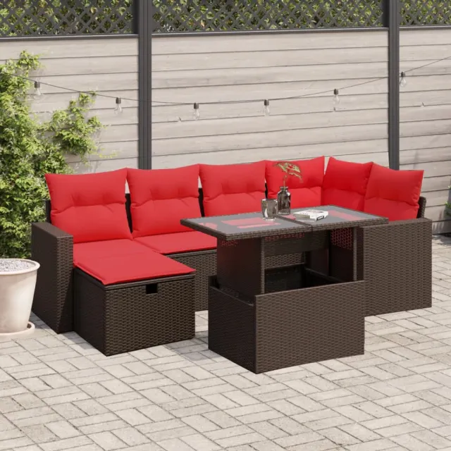 vidaXL 7-delige tuinbankset met kussens, bruin polyrotan, foto 2