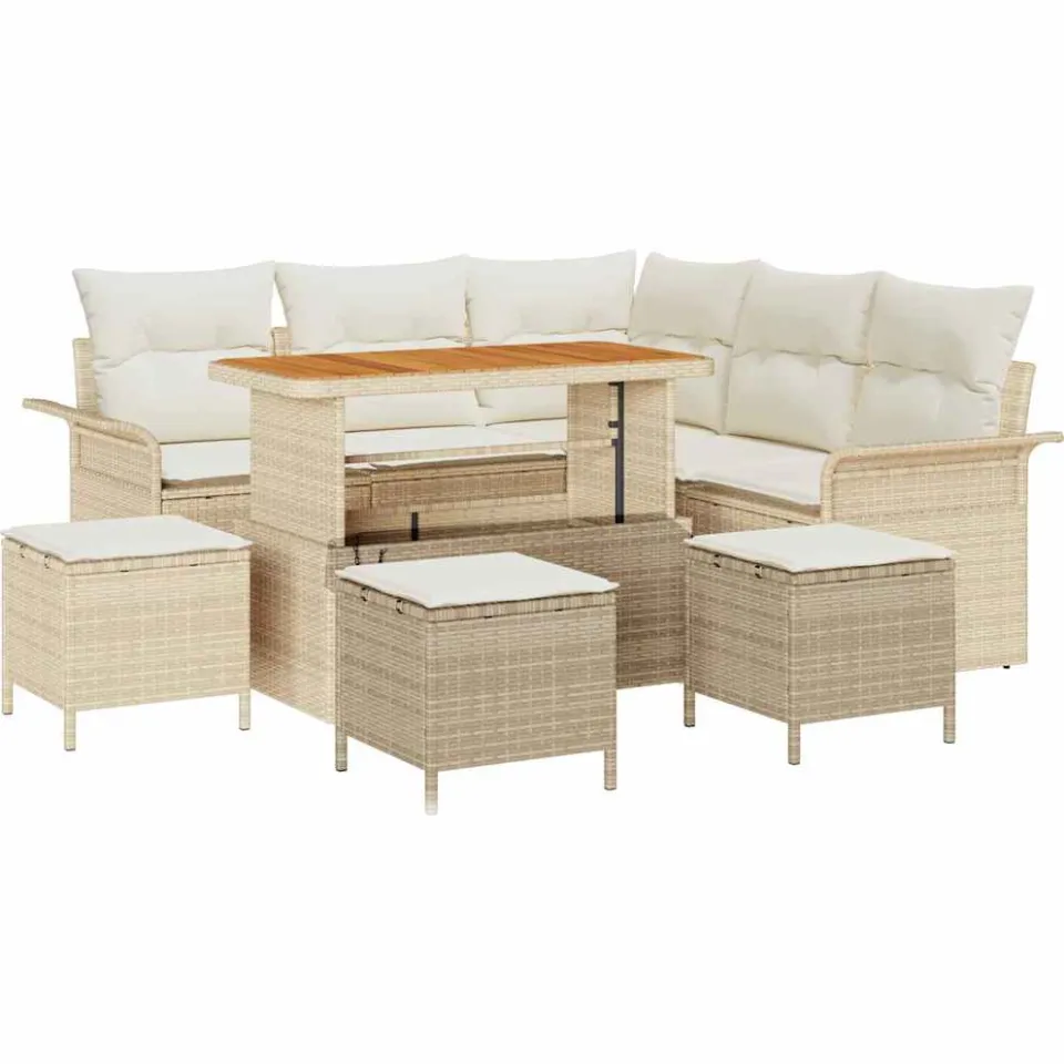 vidaXL Tuinbankenset 9 st Beige poly rattan