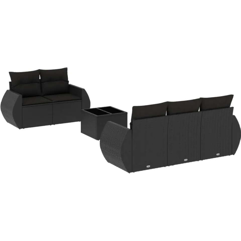 vidaXL 6-delige Loungeset met kussens poly rattan zwart, foto 3