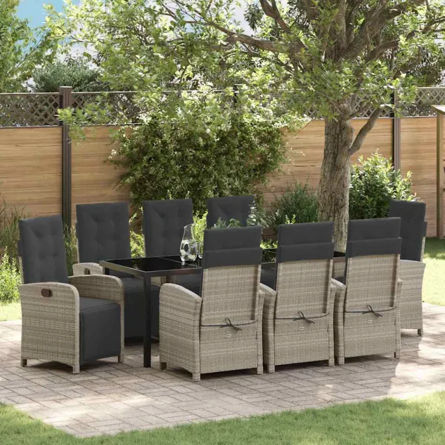 vidaXL Tuin eettafelset 9 st Lichtgrijs poly rattan, foto 2