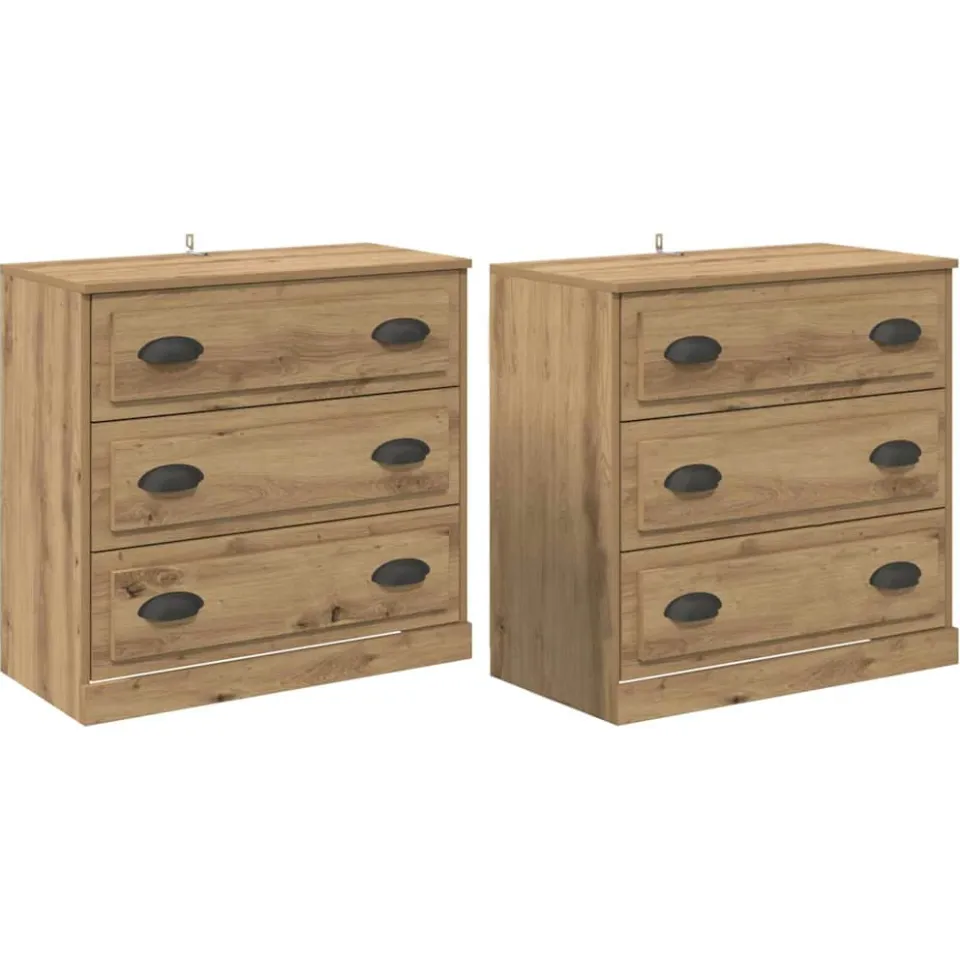 vidaXL Dressoirs 2 st Artisan Eiken 70 x 35,5 x 67,5 cm Bewerkt hout, foto 3